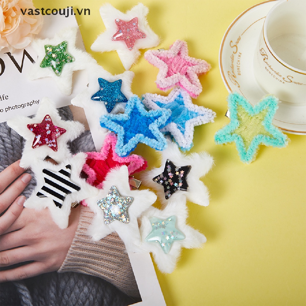 Kẹp Tóc Hình Ngôi Sao Phối Lông Phong Cách Lolita Y2k