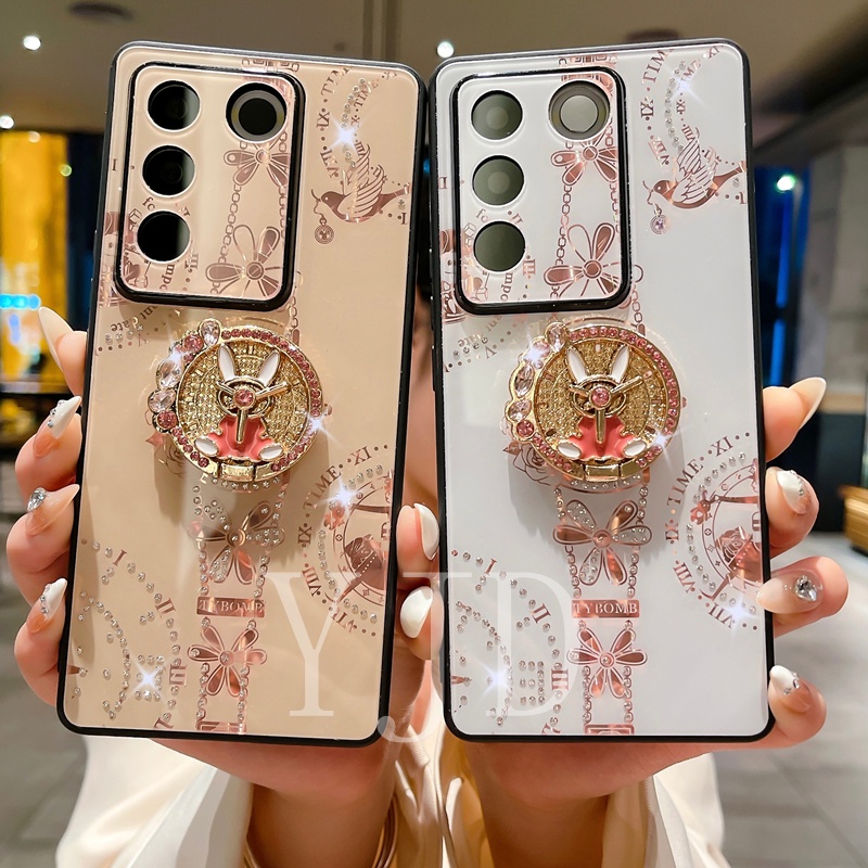 Ốp Điện Thoại Chống Sốc Có Vòng Đỡ Hình Thỏ Đính Đá Cho Vivo V27 Pro