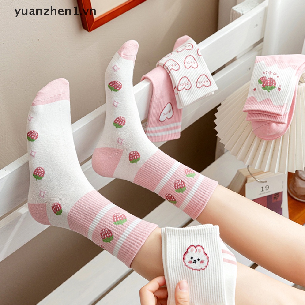 Vớ Cotton Cổ Trung In Họa Tiết Dễ Thương Thời Trang Cho Nữ