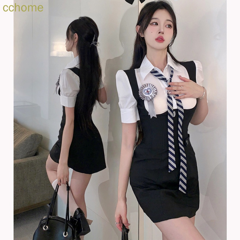 Đầm Ngắn Ôm Hông Giả Hai Mảnh Ghép Xương Cá Thời Trang Mùa Hè Quyến Rũ Cho Nữ