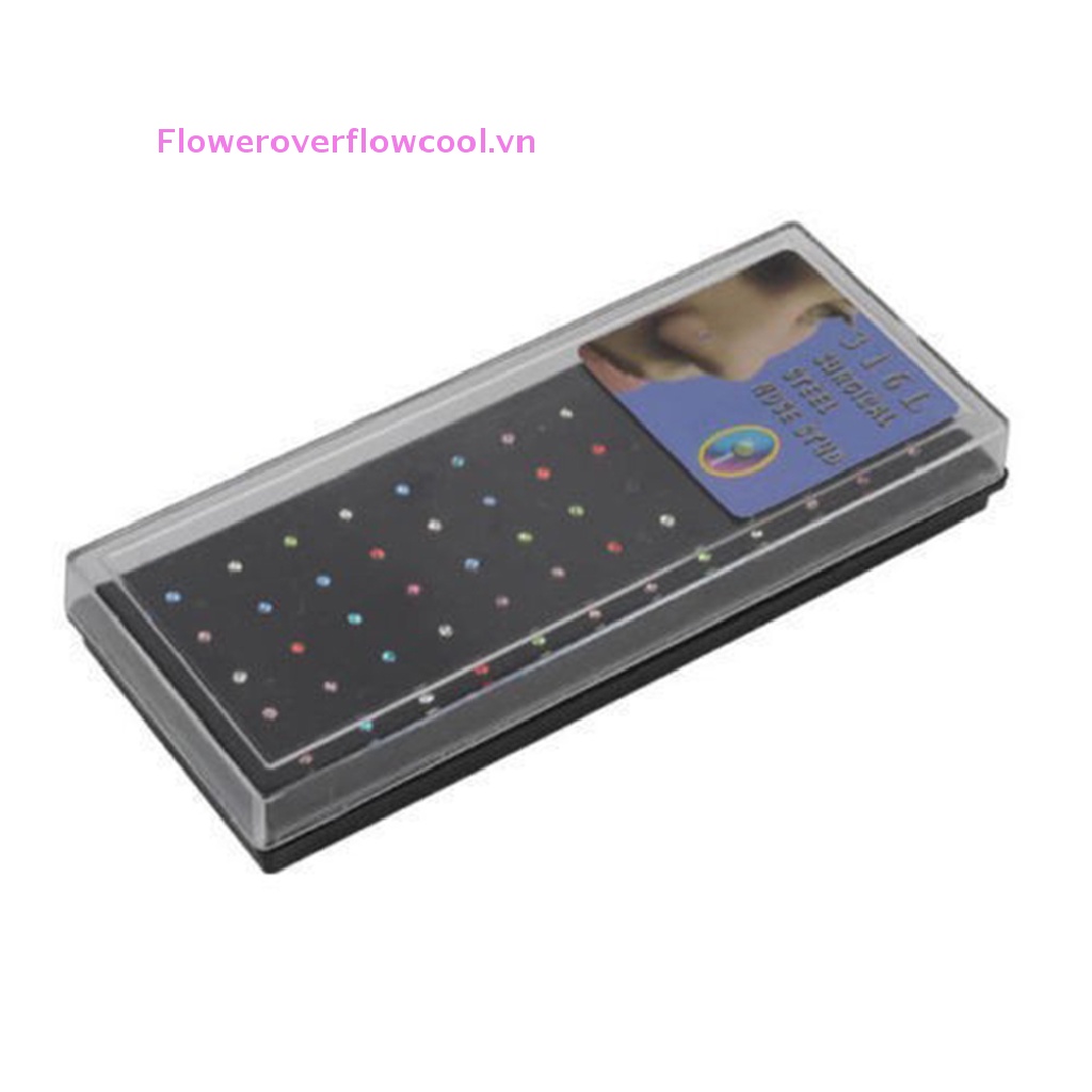 Bộ 40 Khuyên Mũi Bằng Thép Không Gỉ Đính Đá Pha Lê