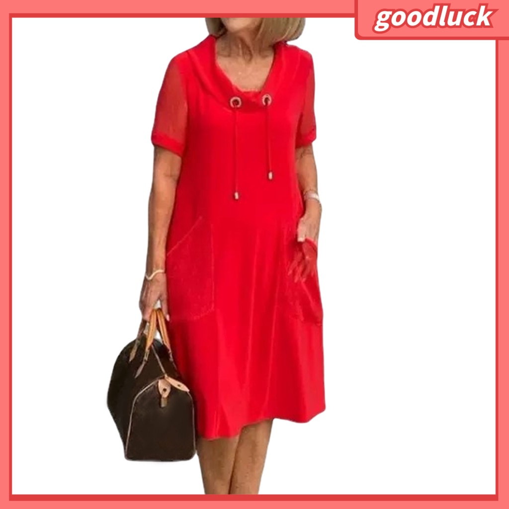 Đầm Tay Ngắn Cổ Tròn Phối Khăn Choàng Có Túi Màu Sắc Đơn Giản Thời Trang Mùa Hè Cho Nữ