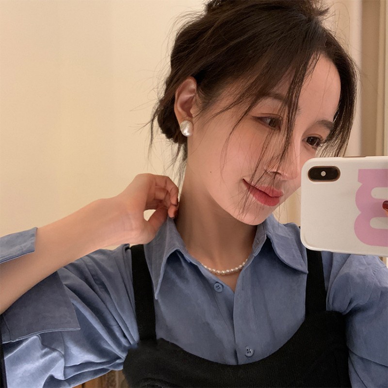 Niche Bông Tai Hai Lớp Bằng Kim Loại Đính Ngọc Trai Cao Cấp Phong Cách Mới 2023