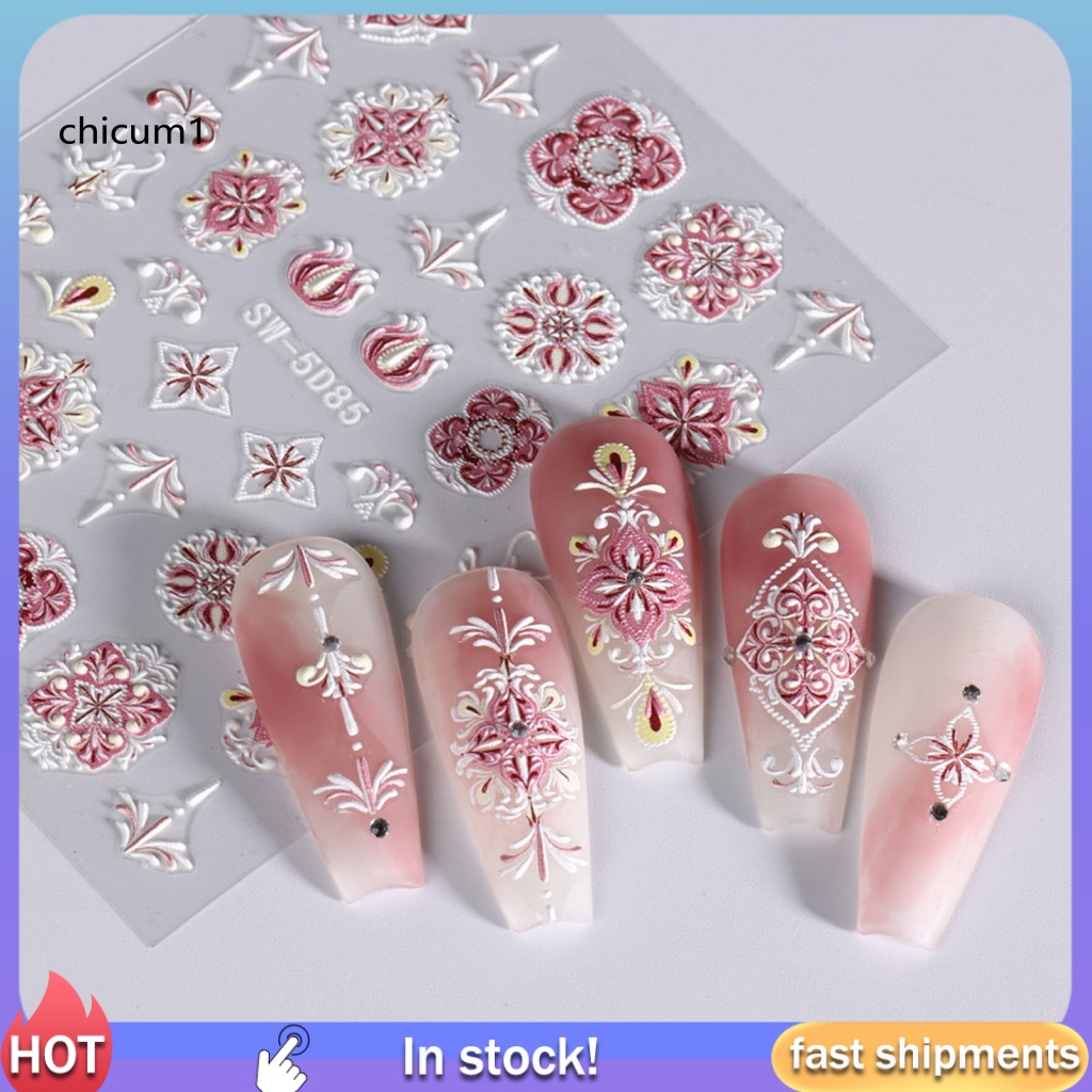 1 Tờ Miếng Dán Trang Trí Móng Tay Nghệ Thuật Họa Tiết Dập Nổi 5D Nhiều Kiểu Tùy Chọn Phong Cách Retro