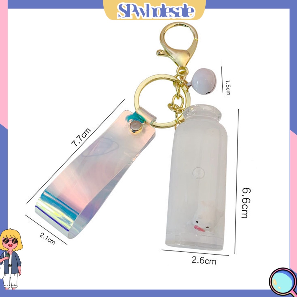 <SPwholesale> Móc Khóa Hình Bình Sữa Thủy Tinh Ba Chiều Có Chuông Và Dây Treo < SPwholesale >