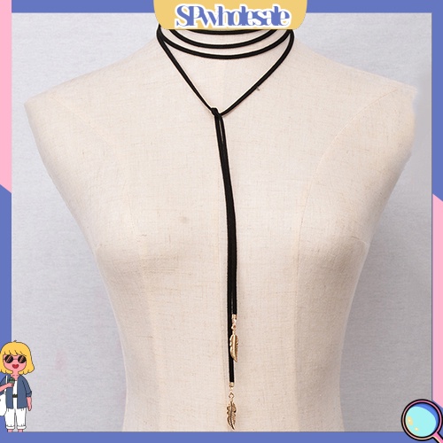&lt;SPwholesale&gt; Vòng Cổ Choker Dây Nhung Mặt Lông Vũ Kim Loại Thời Trang