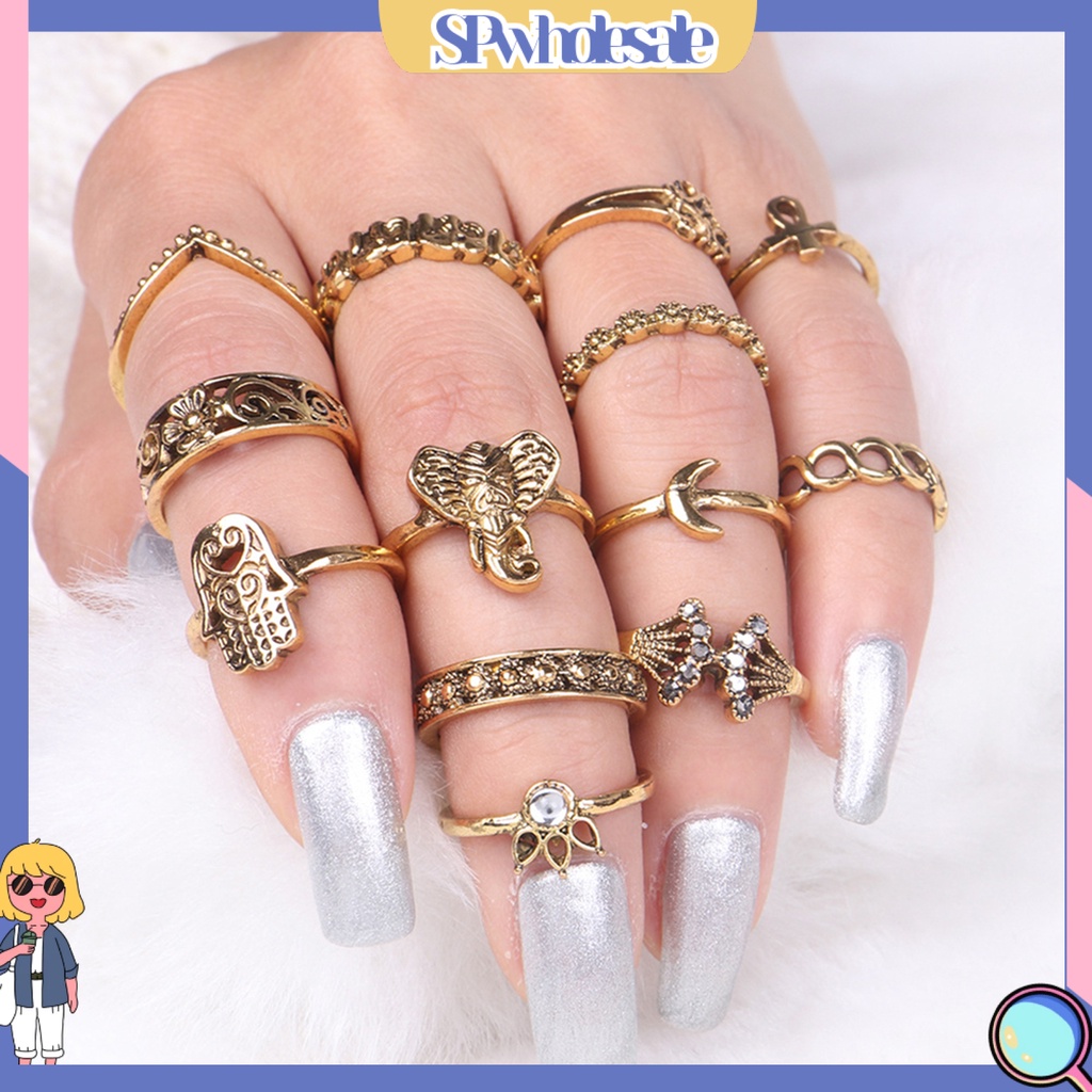 &lt;SPwholesale&gt; Nhẫn Hợp Kim Khoét Rỗng Phong Cách Vintage Tinh Tế Cho Nữ