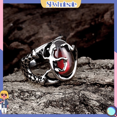 <SPwholesale> Nhẫn Hợp Kim Khắc Hình Tắc Kè Đính Đá Đỏ Thời Trang Cho Nam