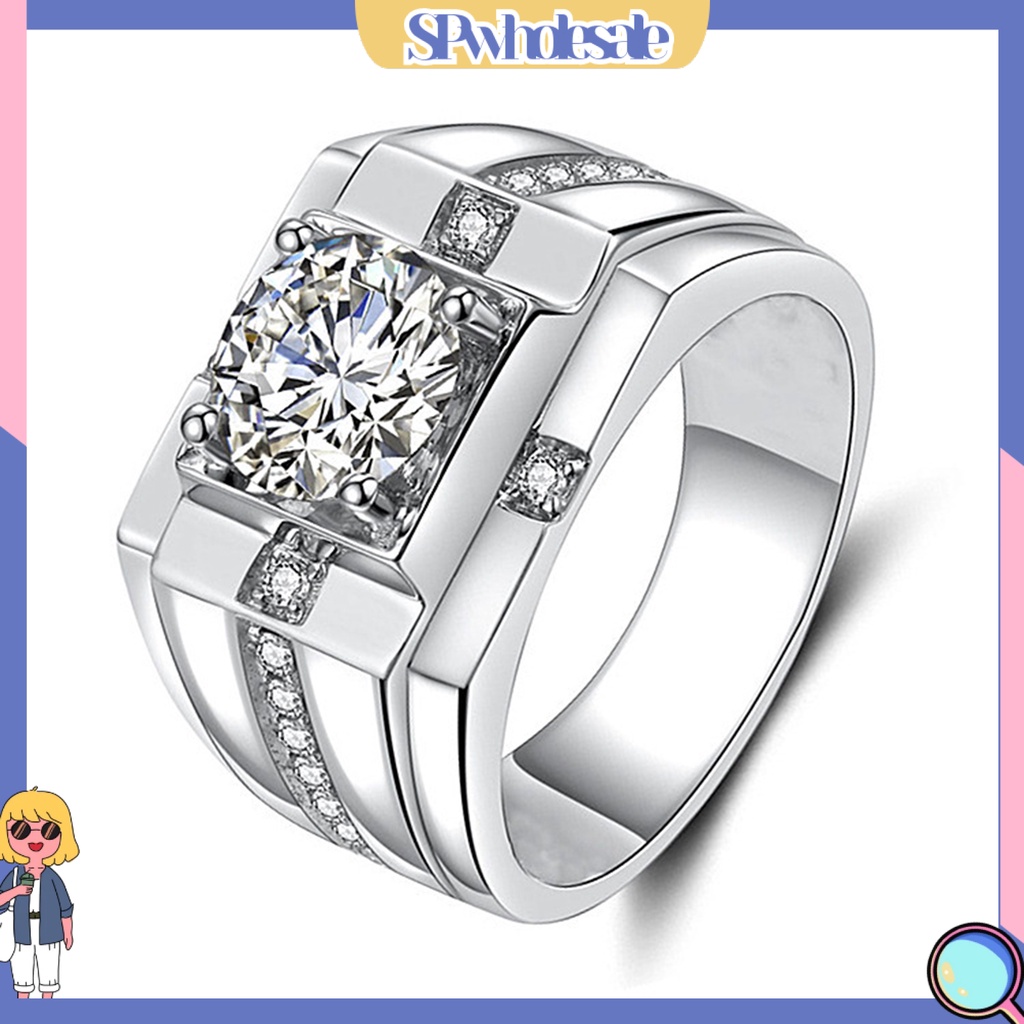 <SPwholesale> Nhẫn Hở Mạ Điện Khảm Đá Zircon Hình Học Sáng Bóng Trang Sức Không Gây Dị Ứng Trang Sức Làm Quà Tặng Cho Nam