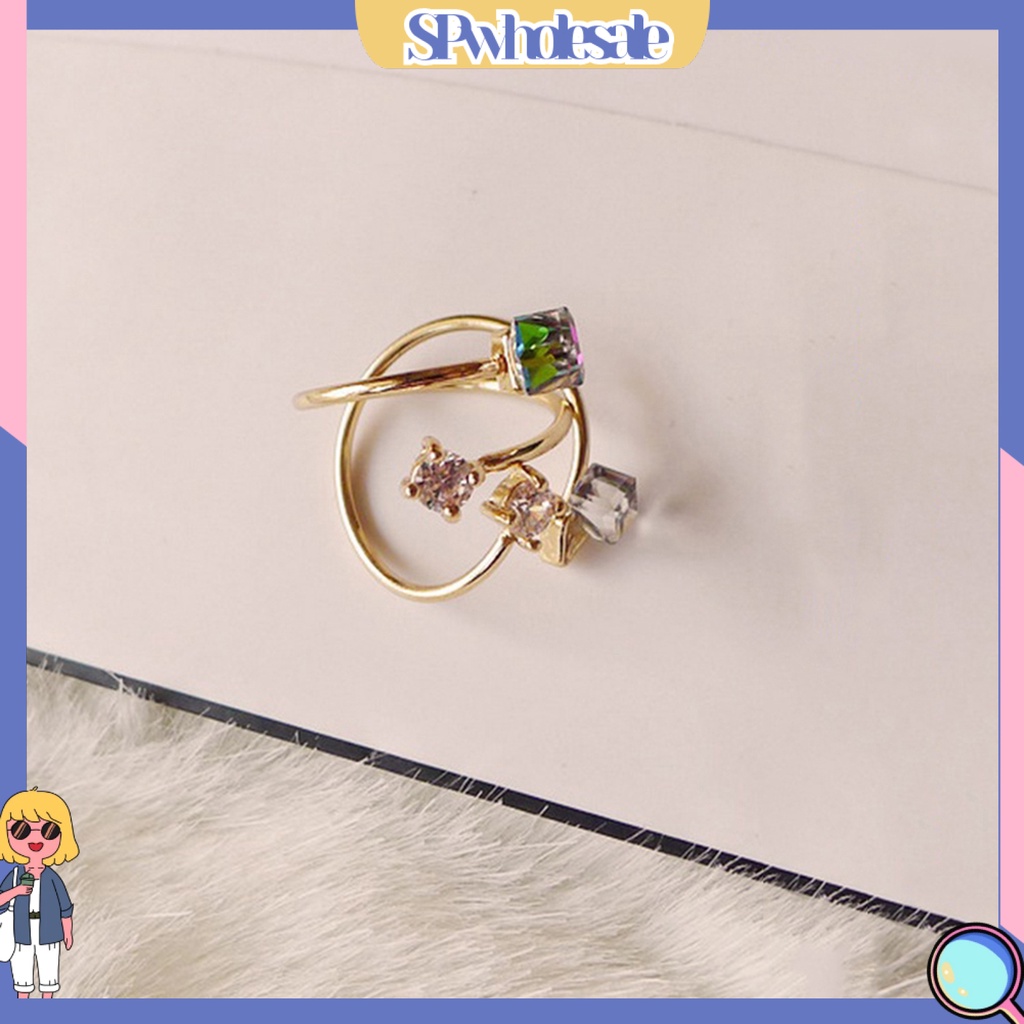 <SPwholesale> Nhẫn Hợp Kim Đính Đá Nhiều Màu Sắc Chống Phai Có Thể Điều Chỉnh