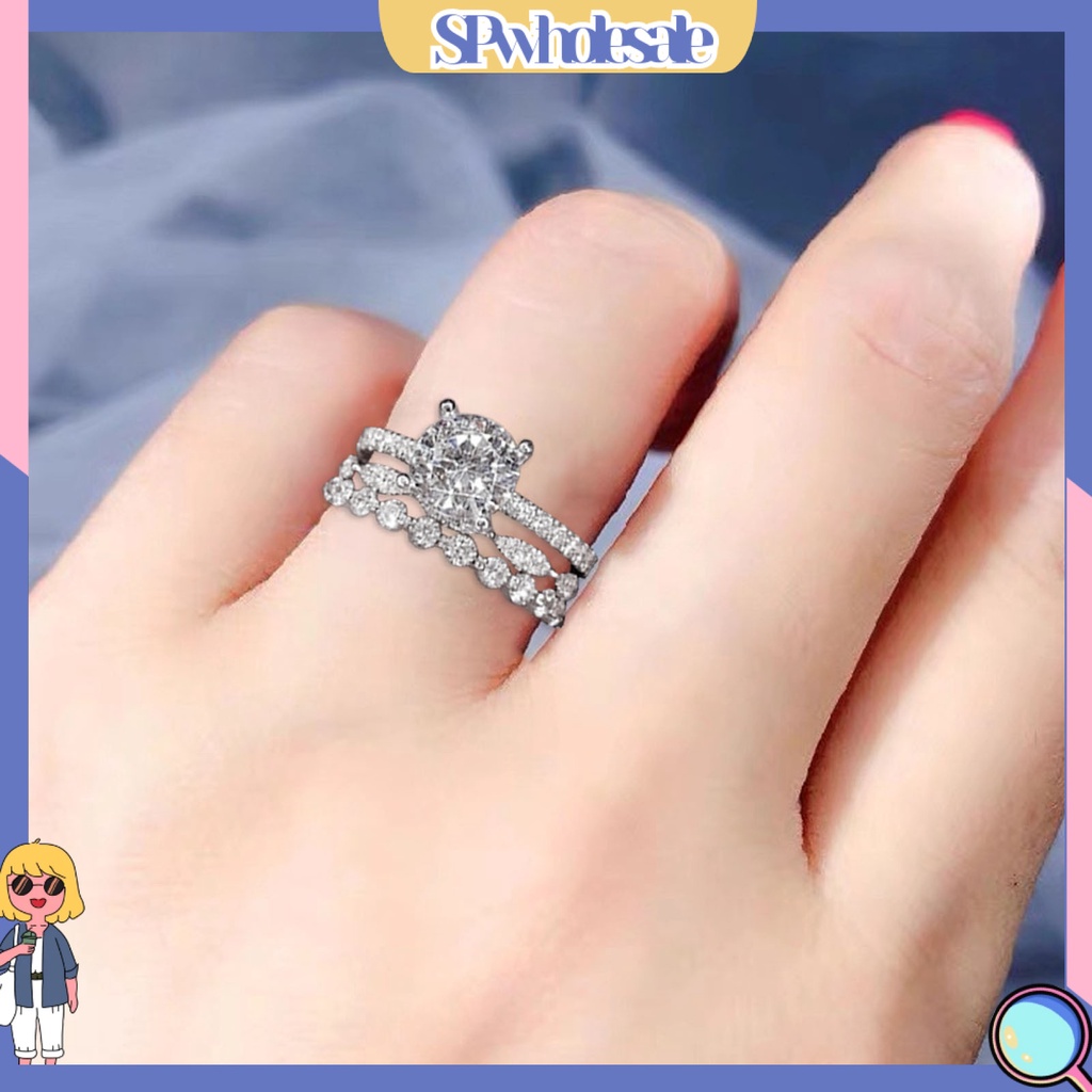 <SPwholesale> Nhẫn Ba Lớp Đính Đá Tinh Tế Thời Trang Cho Nữ Dùng Trong Tiệc Cưới