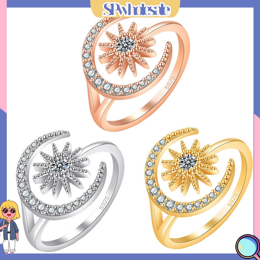 <SPwholesale> Nhẫn Hở Đính Đá Mặt Trăng Ngôi Sao Thanh Lịch Làm Quà Tặng Trang Sức Cho Nữ