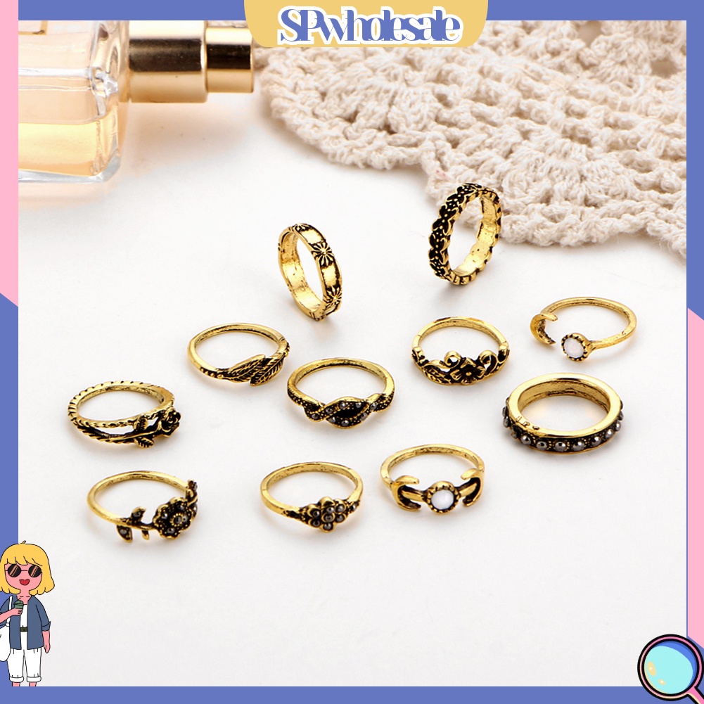 &lt;SPwholesale&gt; Set 11 Nhẫn Đeo Khớp Ngón Tay Phong Cách Retro