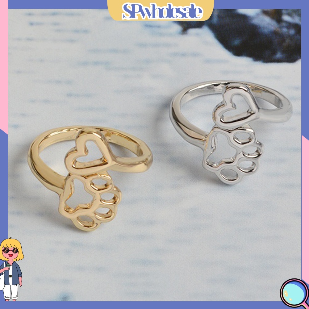 &lt;SPwholesale&gt; Nhẫn Hở Khắc Trái Tim / Dấu Chân Cún Cưng Có Thể Điều Chỉnh Kích Cỡ