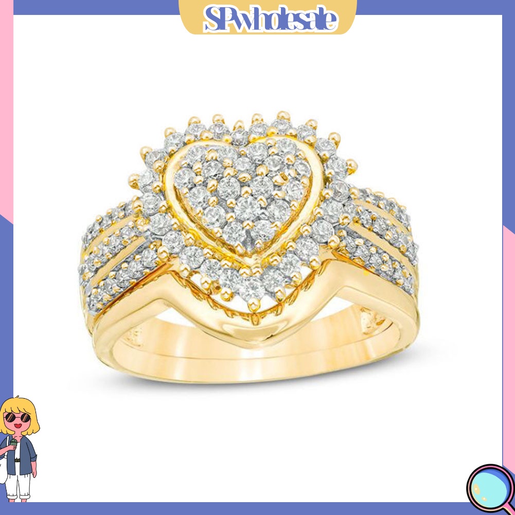 &lt;SPwholesale&gt; Nhẫn Đính Đá Zircon Hình Trái Tim Thời Trang Cho Nữ