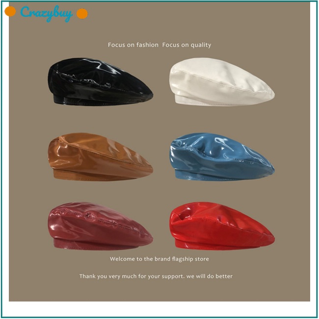 Cr Mũ Beret Da Pu Chống Nắng Thoáng Khí Phong Cách Retro Thời Trang Cho Nữ