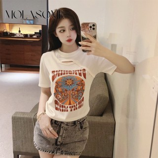MOLASOME Nữ Thời Trang In Hình Trơn Tay Ngắn Cổ Tròn Phù Hợp Với Áo Thun Thường Ngày