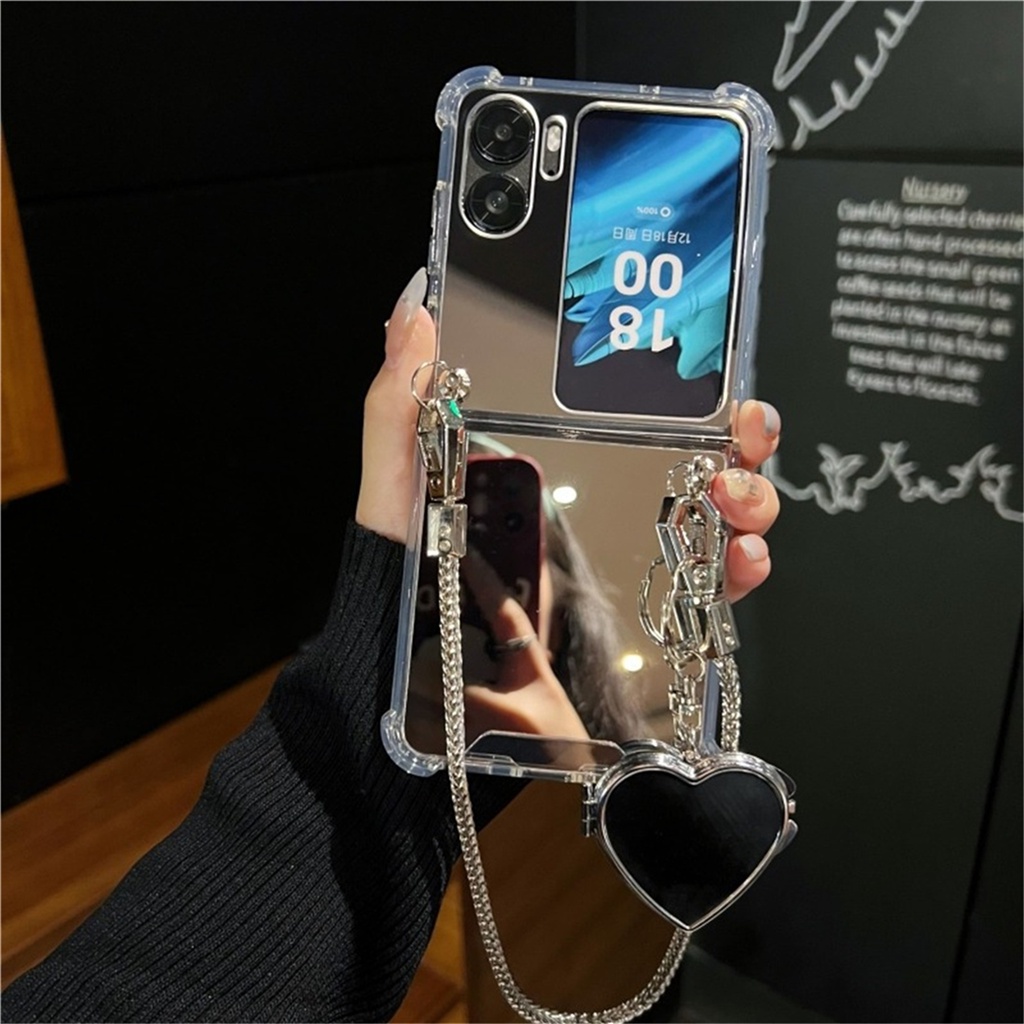 Sang Trọng Ốp Điện Thoại Nắp Gập Trái Tim 3d Kèm Gương Bằng Kim Loại Cho oppo find n3 flip findn2 flip find n2