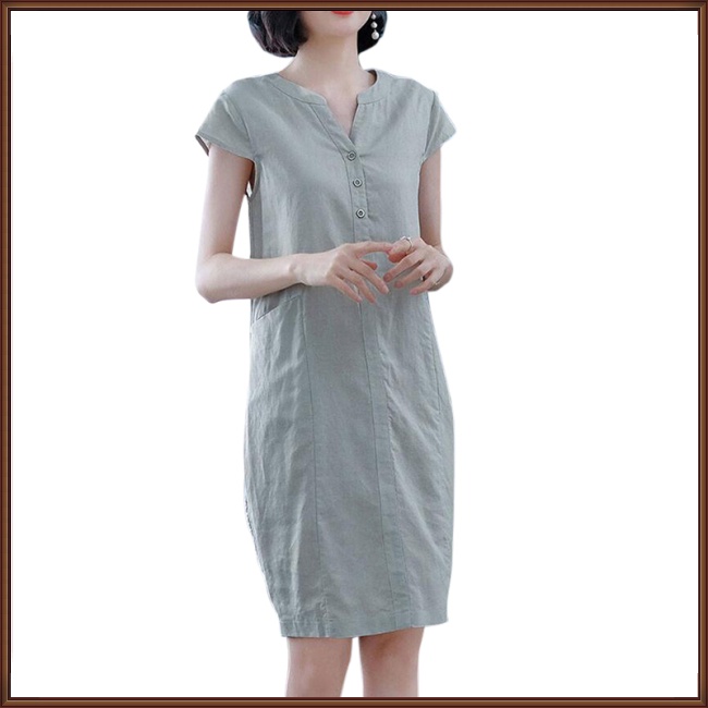 Đầm Tay Ngắn Cổ Chữ V Màu Sắc Thời Trang Mùa Hè Cho Nữ