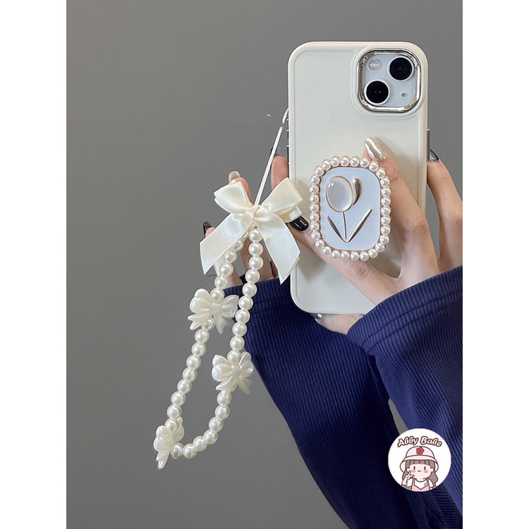 Ốp Điện Thoại TPU Mềm Chống Mồ Hôi Có Giá Đỡ Và Dây Đeo Tay Ngọc Trai Cho IP 14 Pro Max IP 11 12 11 Pro Max X XS