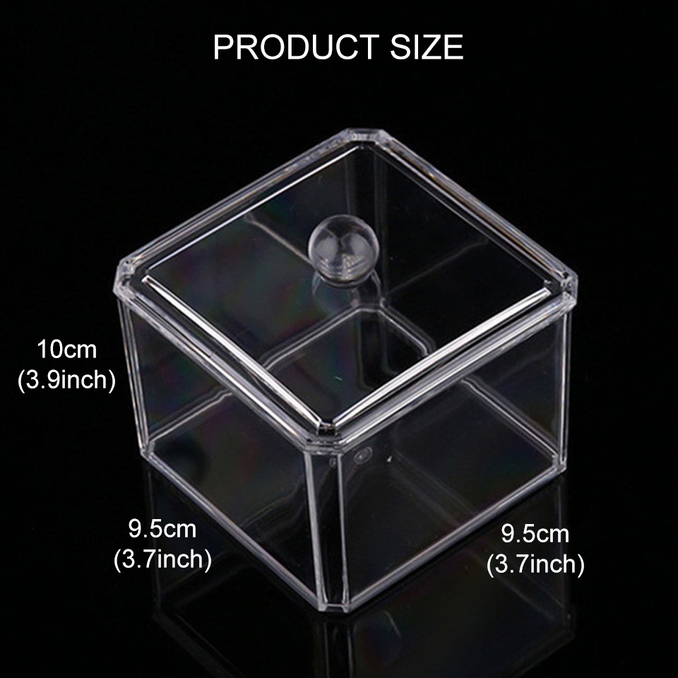 Hộp Đựng Tăm Bông / Đồ Trang Điểm Đa Năng Hình Vuông Bằng Acrylic Trong Suốt Chống Bụi Có Nắp Đậy
