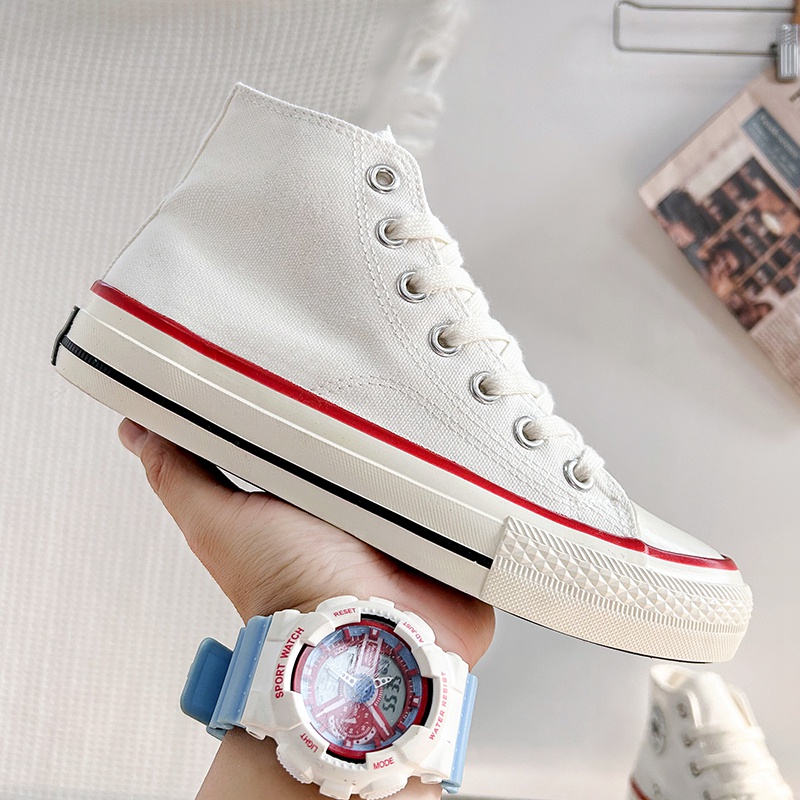 Hàng Có Sẵn Giày Thể Thao Cao Cổ Bằng Vải Bạt Siêu Nhẹ Thoáng Khí Chống Trượt Thời Trang Hàn Quốc Giản Dị