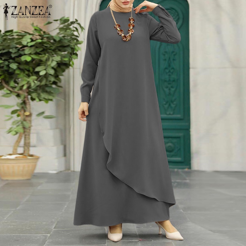 Zanzea Đầm Maxi Dài Tay Vạt Không Đều Thời Trang Nữ