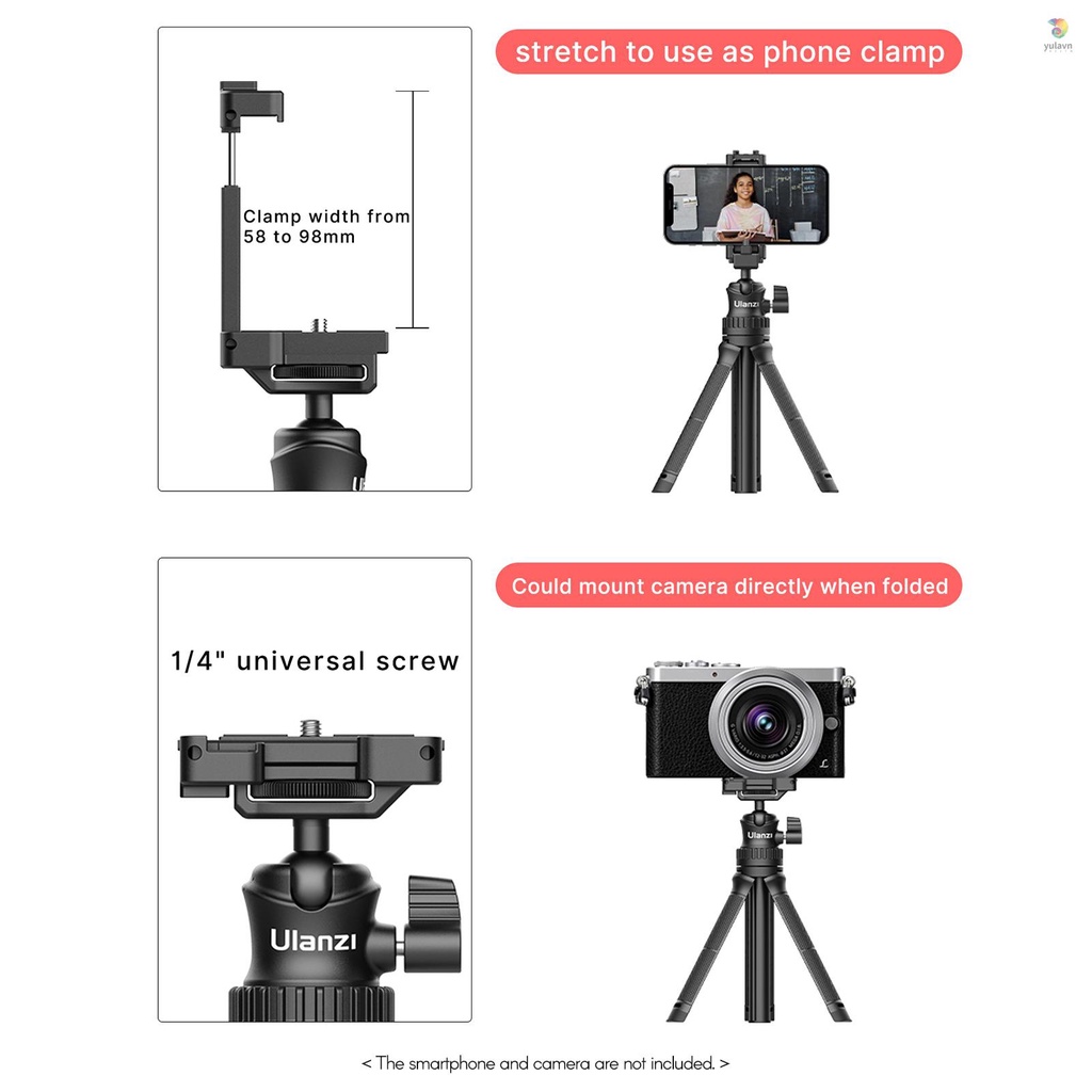 Giá Đỡ Ba Chân Có Thể Kéo Dài Ulanzi MT-34 1 / 4 Inch Xoay 360 Độ Kèm Ốc Vít 1 / 4 Inch Chuyên Dụng Chụp Ảnh Selfie° Bộ Chuyển Đổi Bóng Điều Chỉnh Được Hình Chữ V Chuyên Dụng Cho Gậy Đánh Bóng