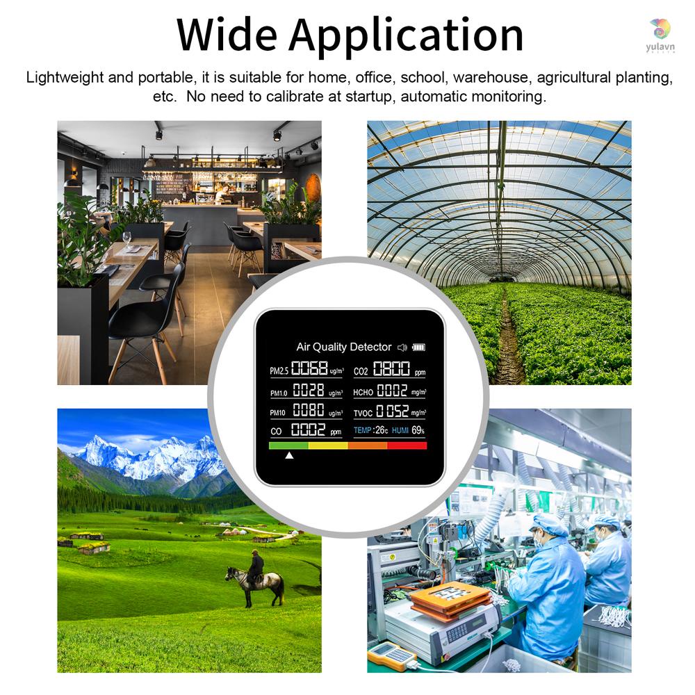 Máy Đo Độ Ẩm Không Khí CO2 CO TVOC HCHO PM2.5 PM1.0 PM10 9 Trong 1 Chất Lượng Cao