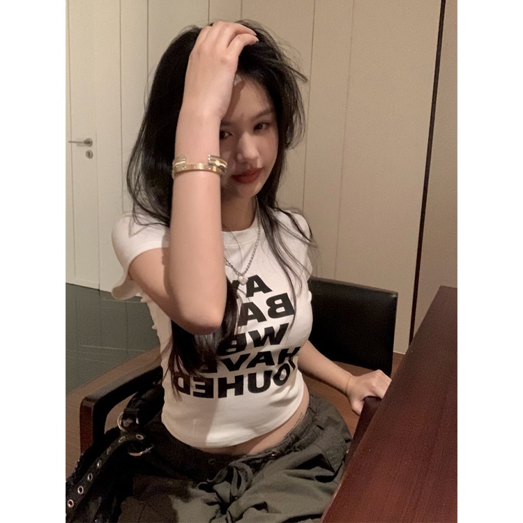 COZOK Áo Thun Ngắn Tay Dáng Ôm In Họa Tiết Monogram Cá Tính Dễ Phối Đồ Thời Trang