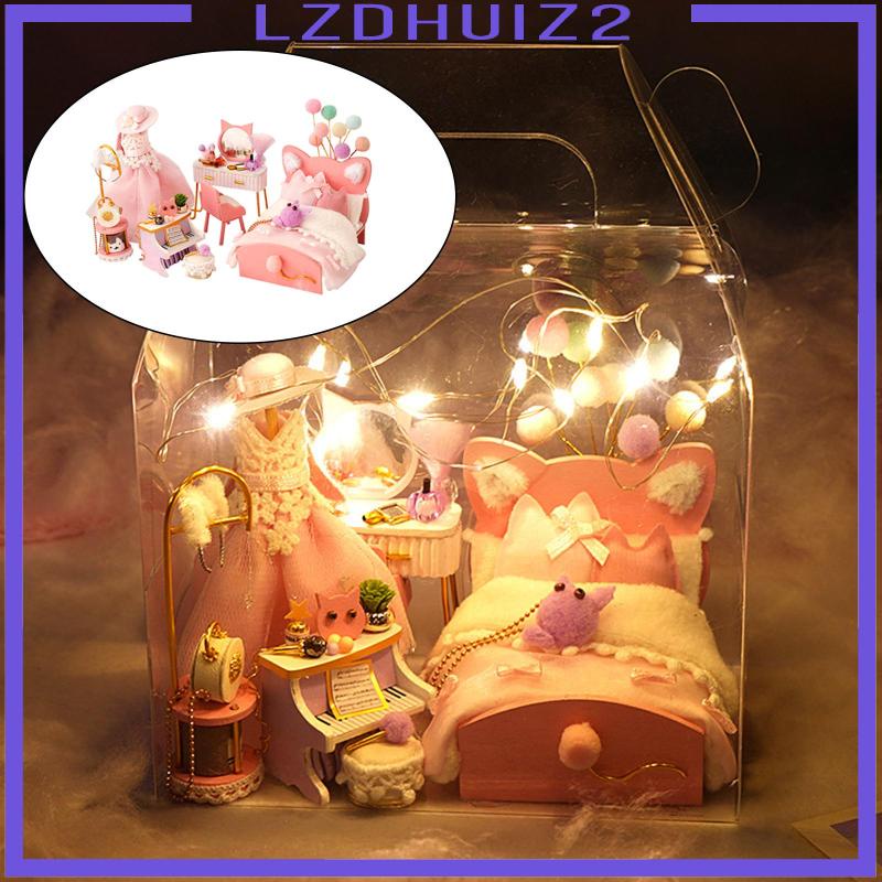 [Lzdhuiz] Nội Thất Bằng Gỗ Có Đèn LED Cho Nhà Búp Bê