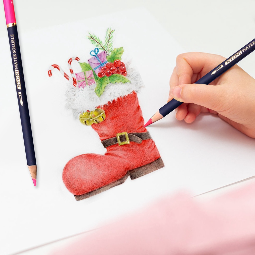 Nyoni Bộ 12 / 24 / 36 / 48 / 72 / 100 Bút Chì Màu Nước Hòa Tan Kèm Hộp Kim Loại Cho Học Sinh / Người Lớn