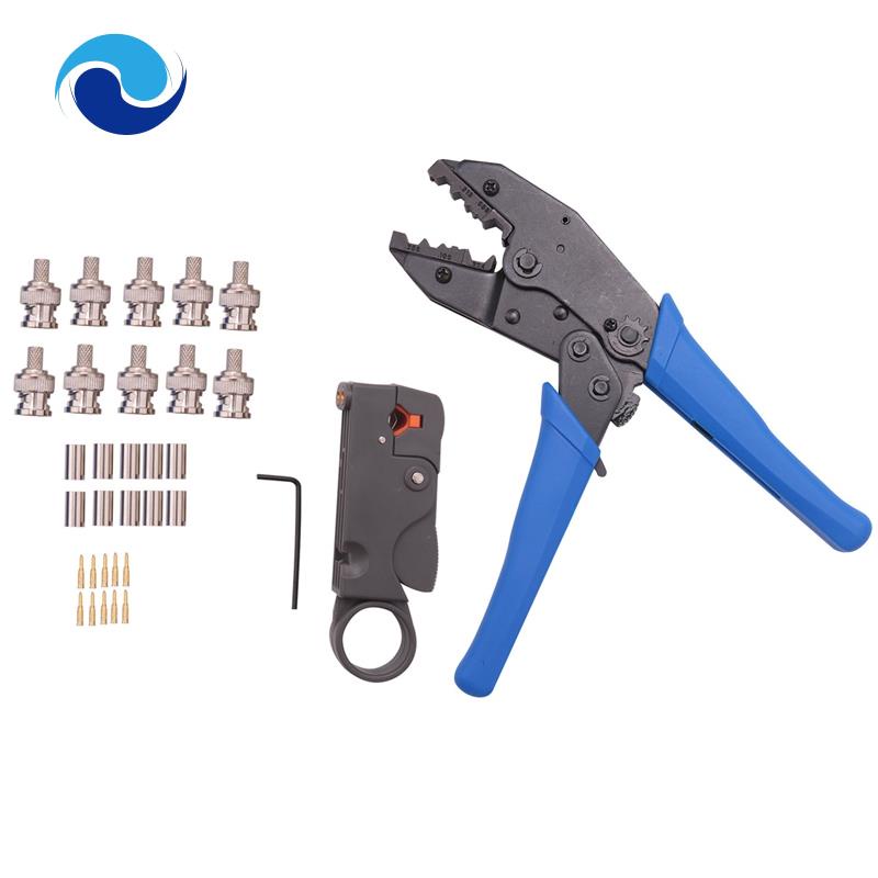 1 Bộ Dụng Cụ Uốn Dây Cáp Đồng Trục Rf / Bnc Cho Đầu Nối Rg58 / Rg59 / Rg6 Kèm 10 Đầu Nối Bnc