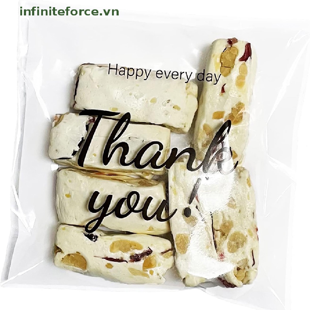Set 100 Túi Đựng Bánh Kẹo In Chữ Thank You Tự Dính