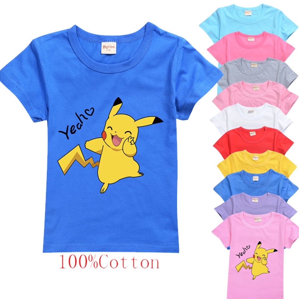 Áo Thun Tay Ngắn Cổ Tròn In Hình Pikachu Hoạt Hình Cho Bé Trai & Gái Từ 2-15 Tuổi