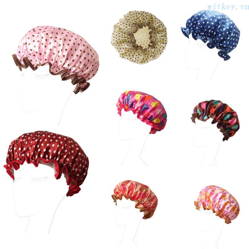 Mũ Trùm Tóc Khi Tắm Hai Lớp Chống Nước In Họa Tiết Chấm Bi Và Hoa Cho Nữ