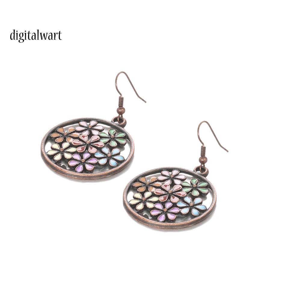 Kỹ Thuật Số| Bông Tai Dáng Dài Hình Tròn Họa Tiết Hoa Nhiều Màu Phong Cách Bohemian Thời Trang Cho Nữ