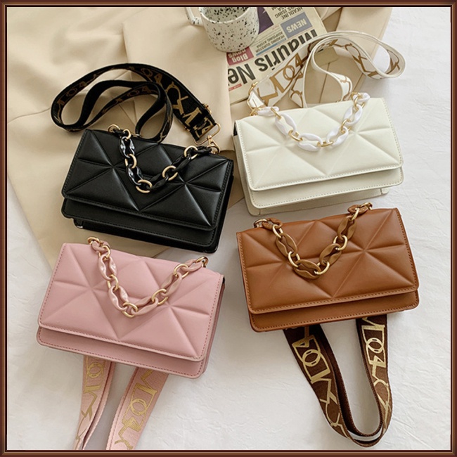 Túi Da Đeo Chéo Hình Vuông Cỡ Nhỏ Phối Dây Đeo Sợi Xích Thời Trang Cho Nữ