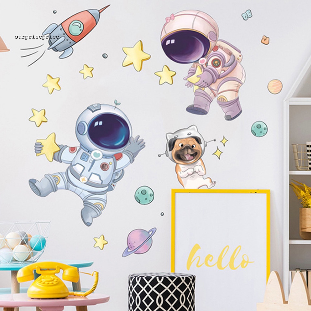 Sticker Dán Tường Họa Tiết Phi Hành Gia Hoạt Hình Dễ Thương Bắt Mắt