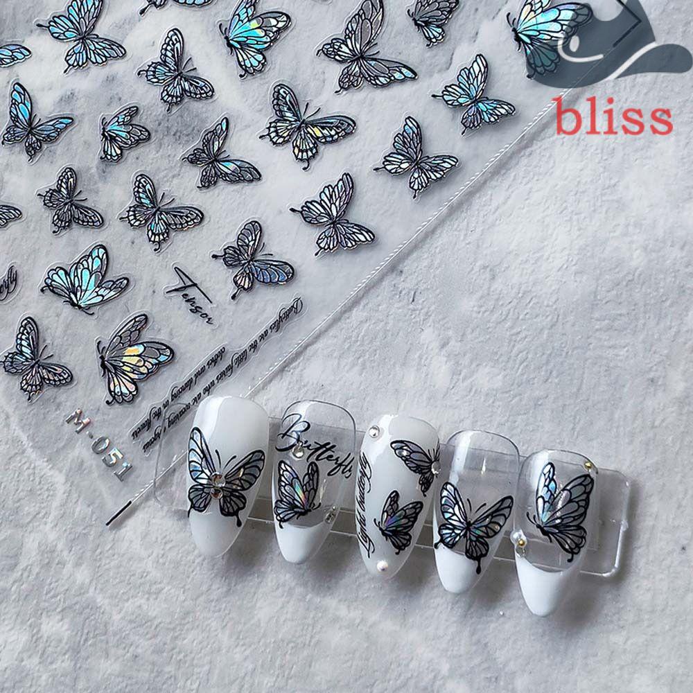 Hình Dán Trang Trí Móng Tay Họa Tiết Bướm Và Chữ Tiếng Anh Màu Trắng Đen