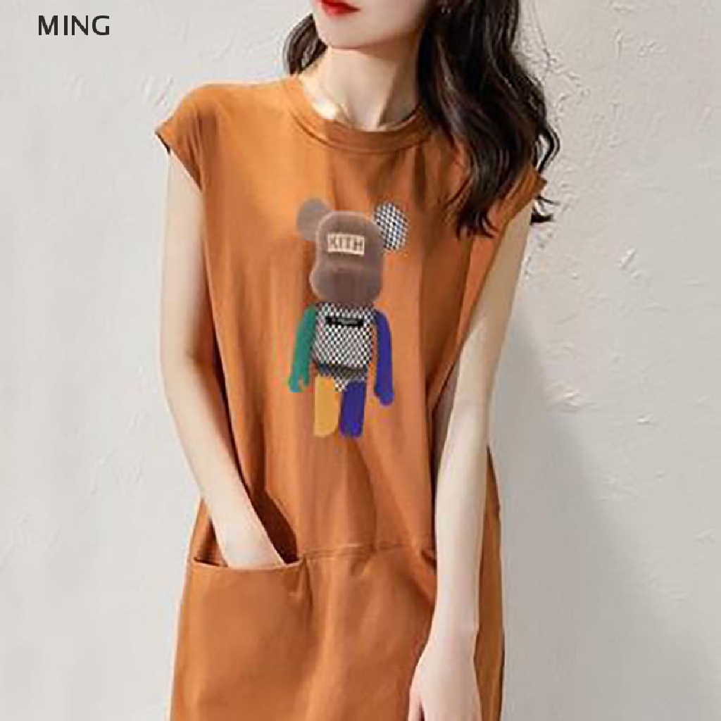 Đầm Thun Dài Qua Gối In Họa Tiết Thời Trang Mùa Hè Hàn Quốc Cho Nữ