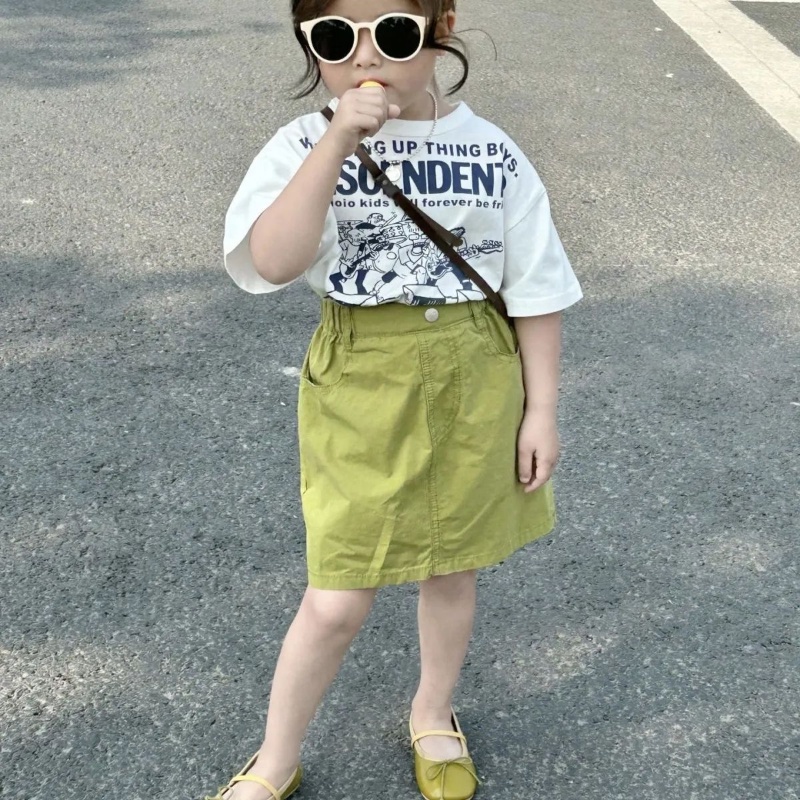 Set Áo Thun Ngắn Tay + Chân Váy In Họa Tiết Phong Cách Hàn Quốc Thời Trang Mùa Hè Cho Bé Gái
