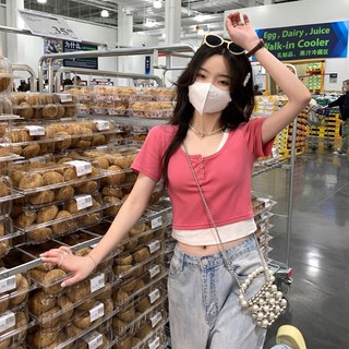 Áo thun croptop PEWARN tay ngắn phong cách Hàn Quốc thời trang mùa hè cho nữ size S-2XL