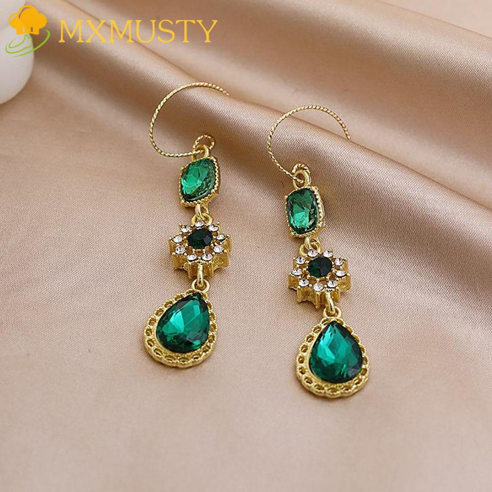 Bông Tai Hợp Kim Dáng Dài Đính Đá Phong Cách Retro MXMUSTY