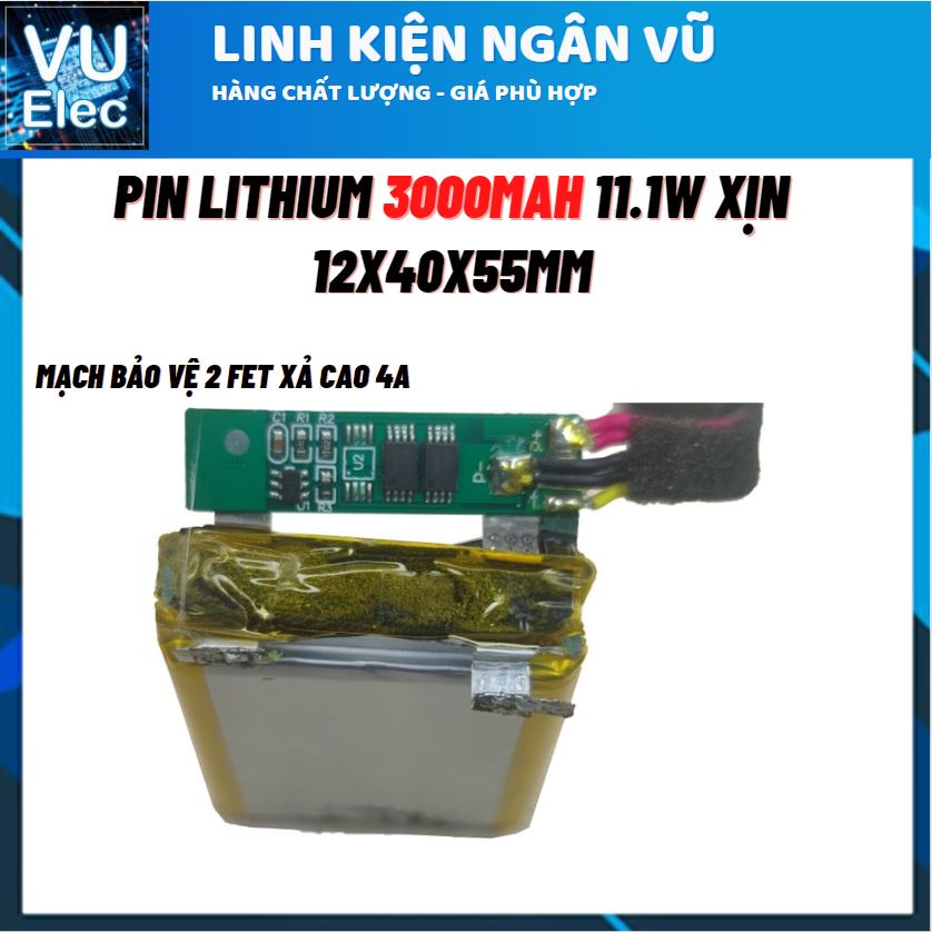 Pin lithium 3.7V 3000mah 124055 xả cao chuyên loa blutooth