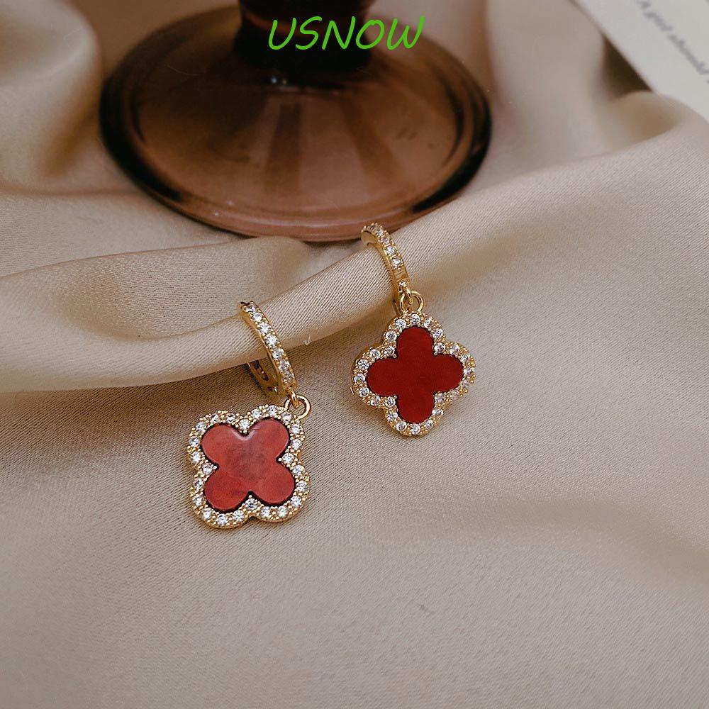 Khuyên Tai Vòng Bốn Lá Đính Đá Zircon Thanh Lịch Cho Nữ|Khuyên Tai Dáng Dài Đính Đá Thời Trang Cho Nữ