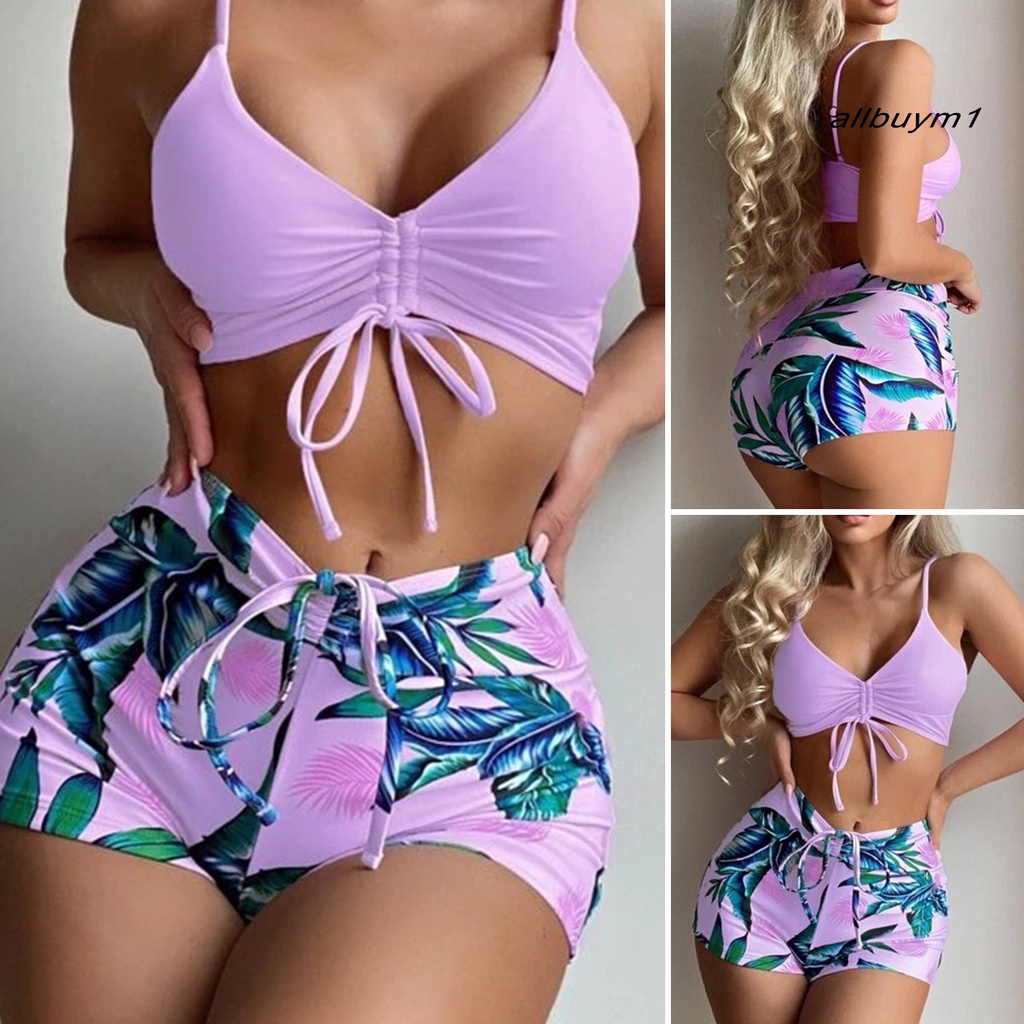 1 Bộ Đồ Bơi Dây Rút Có Đệm Ngực Không Gọng Thoáng Khí In Họa Tiết Thời Trang Cho Nữ