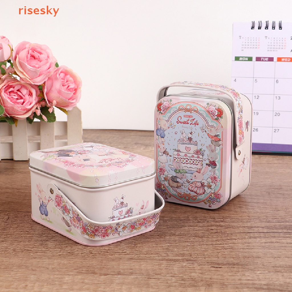 1 Hộp Thiếc Đựng Bánh Kẹo Hình Vali Thỏ Dễ Thương Phong Cách Vintage