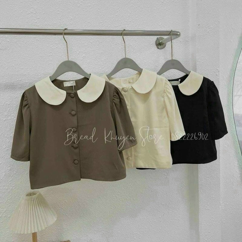 Áo Voan Sơ Mi Hàn Cổ Bẻ Thuyền Gài Nút Ngắn Tay Đáng Yêu TTSLA1053