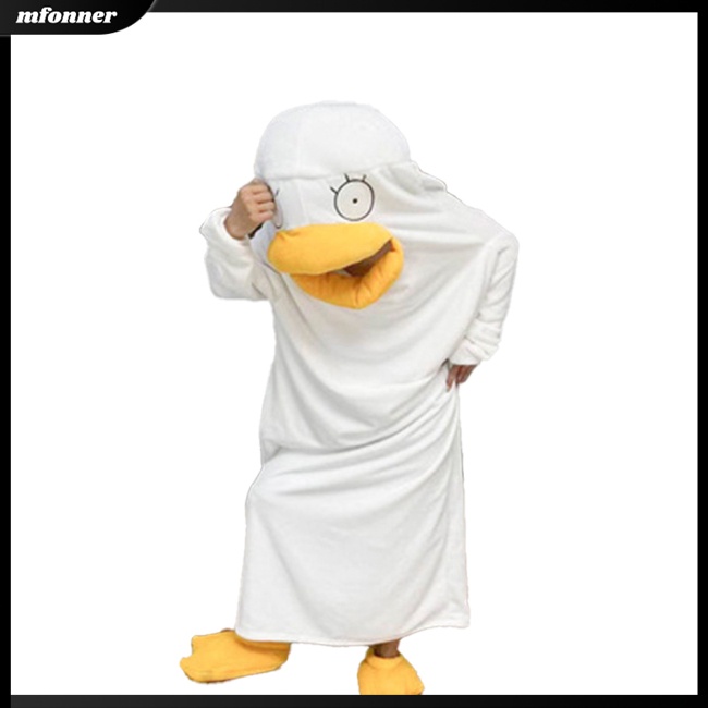 Túi Ngủ Flannel Dày Dặn Hình Vịt Vui Nhộn Kèm Dép Dành Cho Nữ